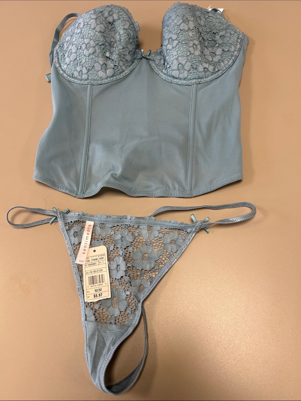 Sentiments Light Blue Lace Bustier Set